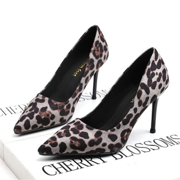 

women pumps spring/autumn high heels pointed toe leopard female wedding shoes heel for dress, Black