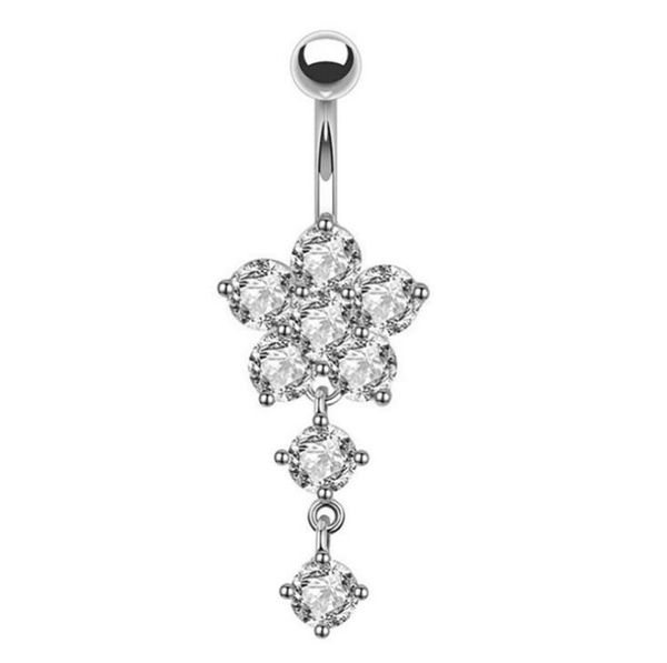 

plum blossom drill navel ring stainless steel zircon navel nail body accessories, Silver
