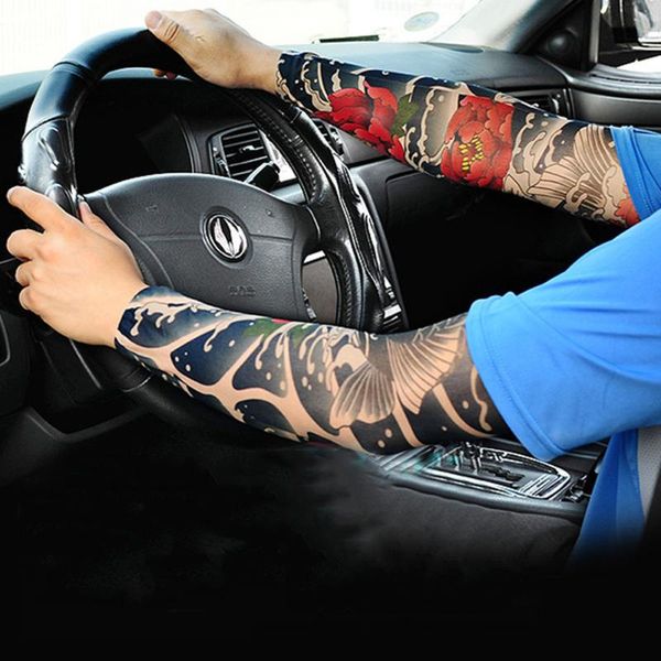

elbow & knee pads nylon mangas elastic temporary tattoo sleeve sport arm sleeves stockings cool tenue cycliste homme bisiklet kolluk wholesa, Black;gray