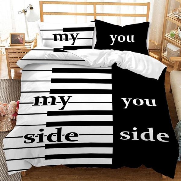 

bedding sets black and white piano set  king size valentine's day lover gift duvet cover 3d quilt double bed home textiles