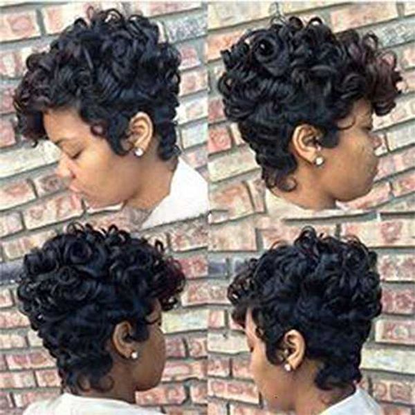 

wig short small curly wig chemical fiber headgear, Black
