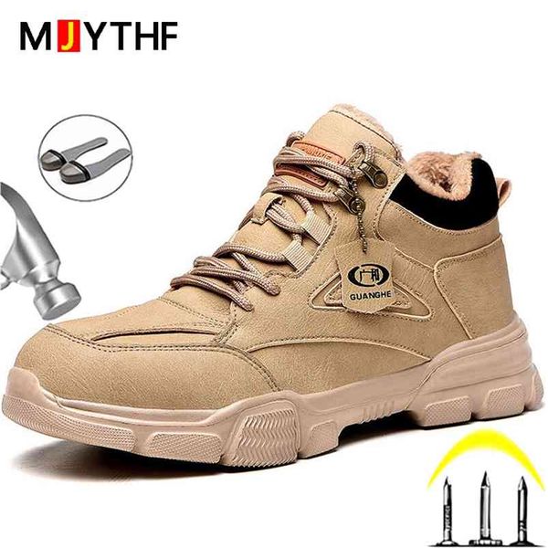 

winter shoes work safety boots men steel toe cap sneakers indestructible male 210923, Black