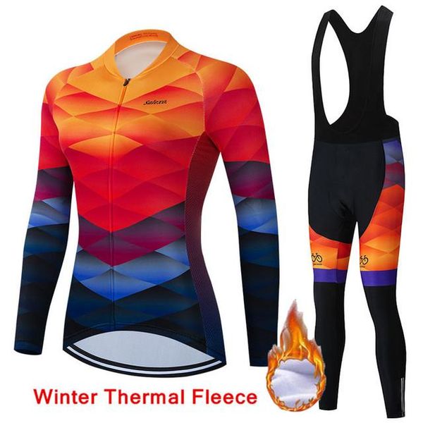 

racing sets 2022 women's winter cycling jersey set, warm fleece long sleeve mountain bike maillot ropa ciclismo set, Black;blue