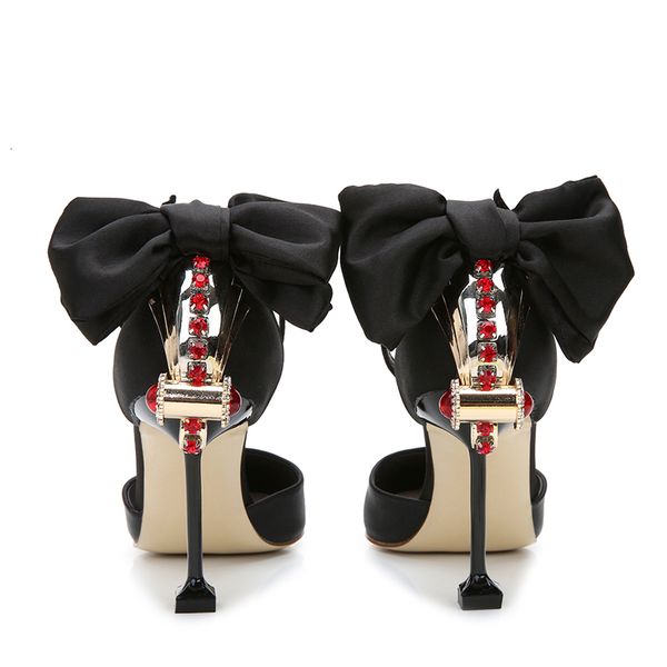 

sandals 2021 summer style banquet pointed stiletto high heels women's buckle hollow sandals rhinestone gemstone bow shoes, Black