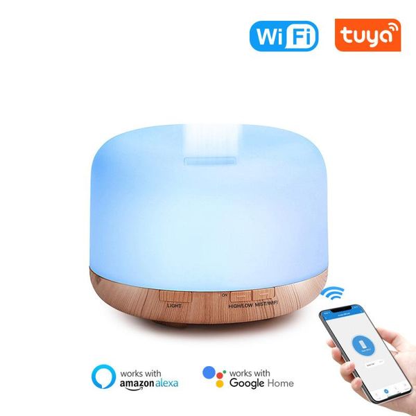 

smart power plugs 400ml tuya wifi humidifier essential aroma oil diffuser ultrasonic wood grain air mist maker led light