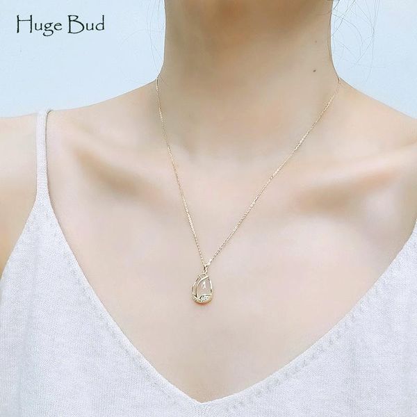 

huge bud water drop necklace real gold plated cubic zircon pendant women collares fashion jewelry gift collier choker accessory chains, Silver