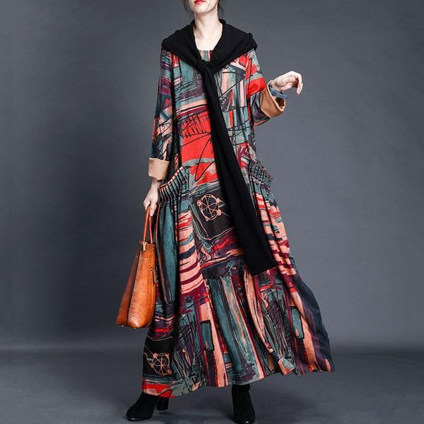 

casual dresses the autumn and winter women's long over knee modal cashmere sleeve large size dress, Black;gray