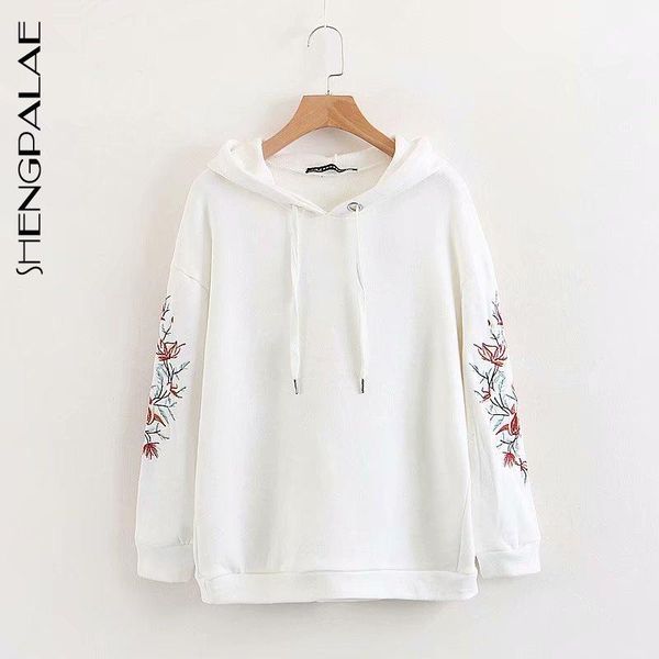 

women's hoodies & sweatshirts shengpalae 2021 autumn fashion casual parchwork long sleeve solid embroidered hoodie sweatshirt women sd9, Black
