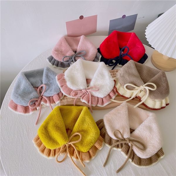 

winter knitted plush scarf shawl collar kids neckwear autumn winter children baby girls solid color scarves clothing accessories, Red;brown