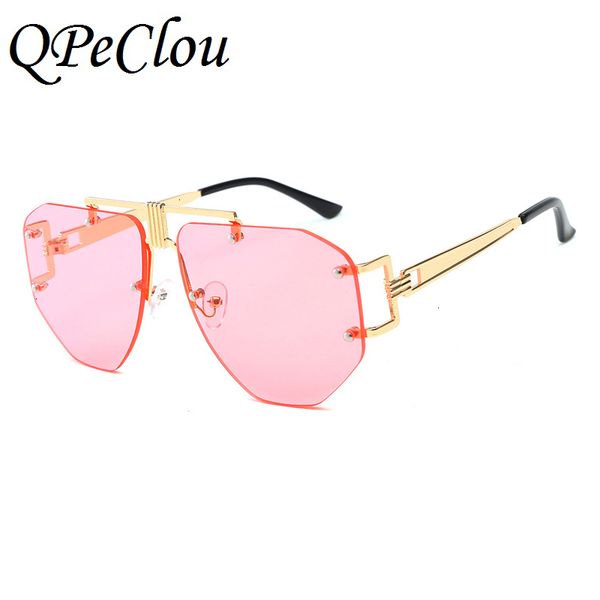 

2021 summer qpeclou 2021 vintage metal pilot sunglasses women brand transparent glasses frame female rimless sun oculos feminino a520, White;black