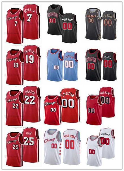

75th mens womens youth 19 marko simonovic 25 tyler cook 7 troy brown jr. 22 alize johnson custom basketball jersey, Black;red