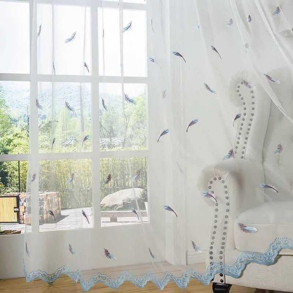 

curtain & drapes feather embroidered sheer curtains for living room bedroom,modern white window treatments tulle kitchen home decor