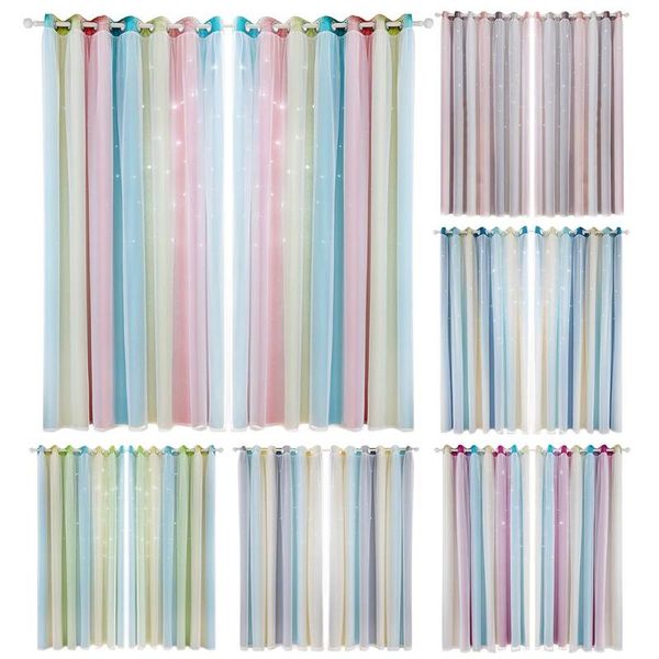 

living room full blackout curtain high-quality polyester comfortable solid gradient hollowed star bedroom window drapes &