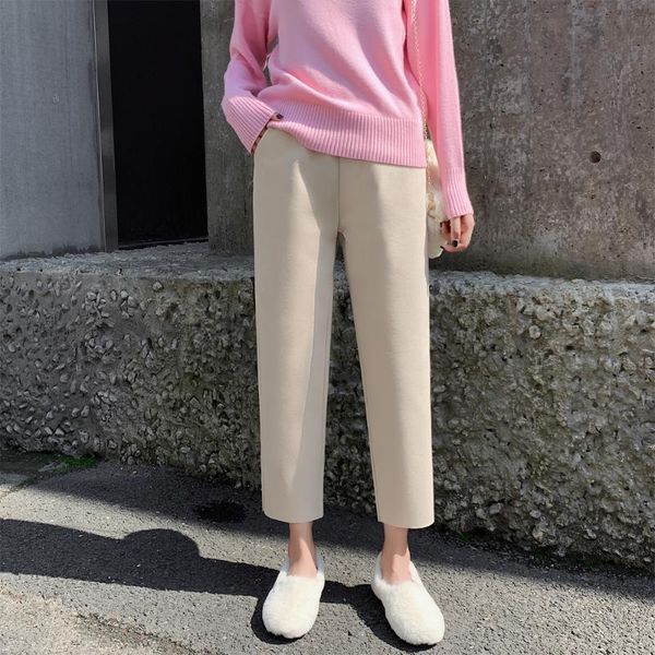 

women's pants & capris autumn and winter thickened woolen white wide leg style casual grandma's ins, Black;white