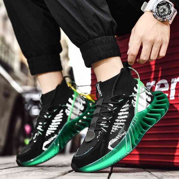 

shoes fashion spring casual sports men's high socks large shock absorption running shoes korean version 45 size, Black