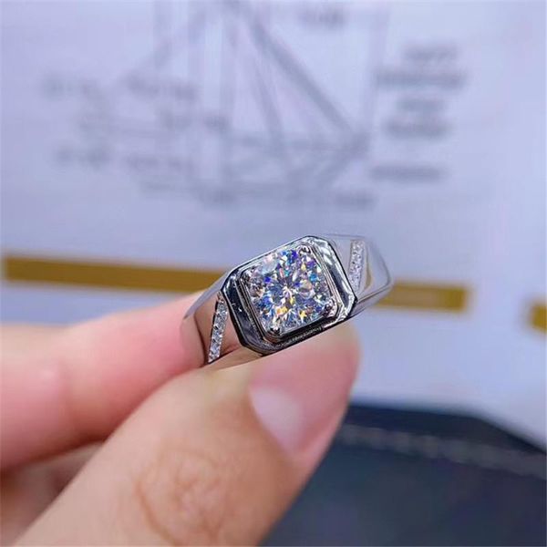 

cluster rings round silver moissanite ring 1ct d vvs luxury weding for man, Golden;silver