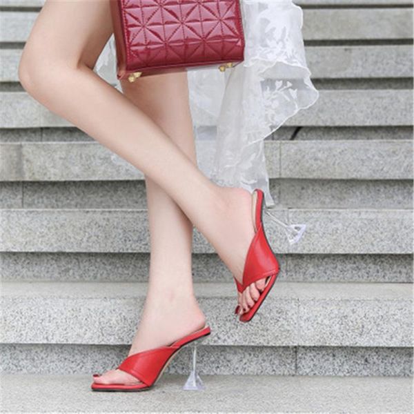 

style women square toe high-heel slipper catwalk deisgn model t-stage show fashion open-toe flip flops ladies sandals 35-46 slippers, Black