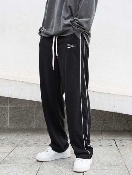 

men letter graphic side stripe sweatpants 206u#, Black