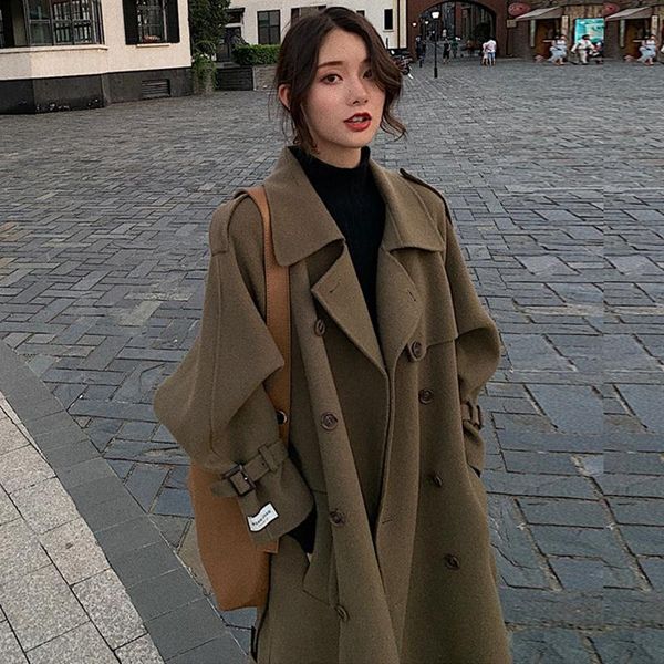 

women's wool & blends fashion korean winter women coat long trench thick vintage elegant coats and jackets woman parka abrigos para muj, Black