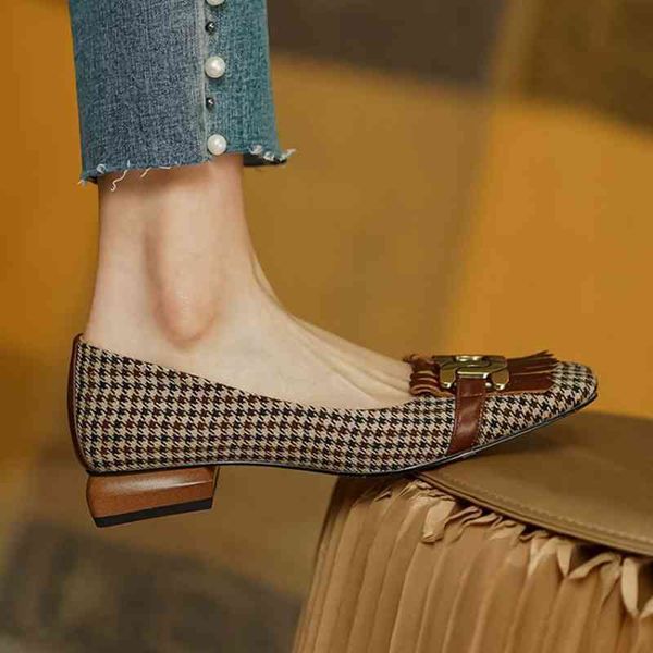 

dress shoes new genuine leather women fashion tassel beads spring pumps square toe slip-on casual thick heel plus size 34-40 j5o6, Black