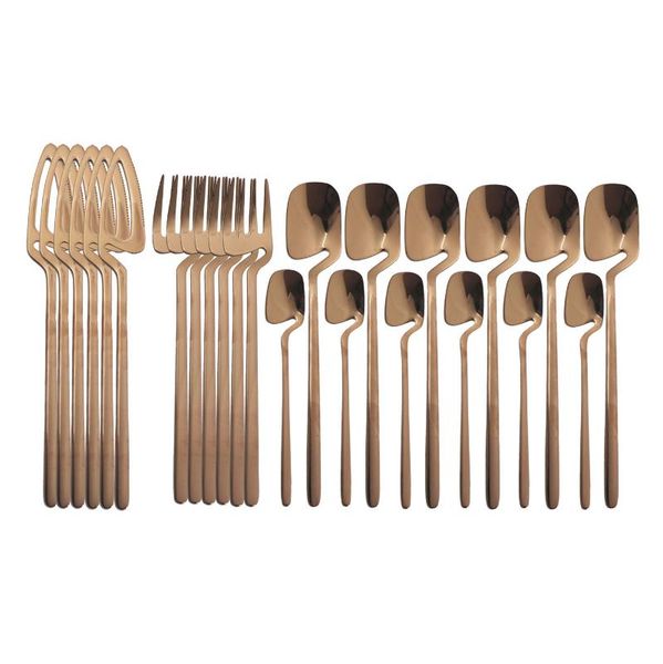 

24pcs rose tableware set stainless steel dinnerware decor knife spoon fork cutlery kitchen flatware desserts soup coffee use sets