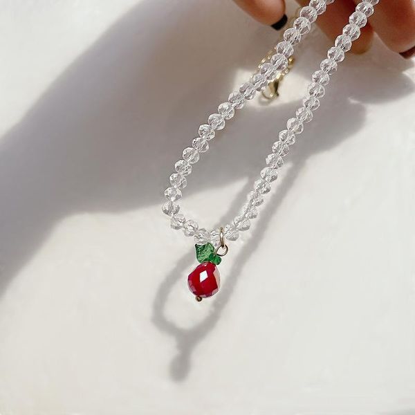 

pendant necklaces korean vintage transparent crystal bead necklace fruit choker for women fashion jewelry 90s party gifts, Silver
