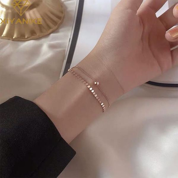 

bangle ca-172 double-layer round beads bracelet female ins niche design student simple forest all-match trendy jewelry, Black