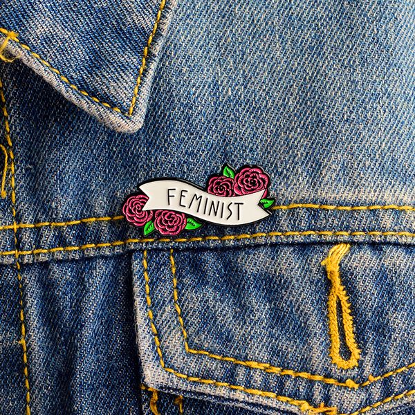 

lapel pin red rose floral feminist pins badges brooches enamel backpack bag fashion jewelry pins gift for friends, Blue