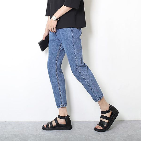 

spring summer street denim jeans men's slim straight 2021 trend young casual teenagers harem men, Blue
