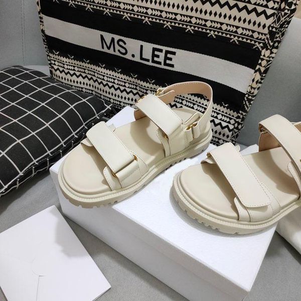 

stylish women sandals white lambskin ladies flats scratch straps leather velcro casual sandal luxurys design summer indoor slipper, Black