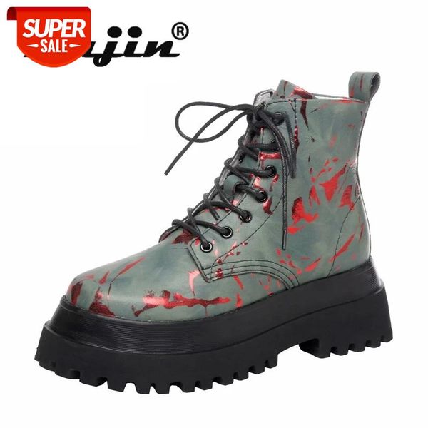 

fujin brand women boots ankle platform flower design thick sole riding motorcycle punk shoes winter snow plush warm winter boots #kn5x