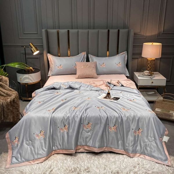 

simple washing tencel summer quilt four piece set of two color stitching printing comfortable and breathable air conditioner