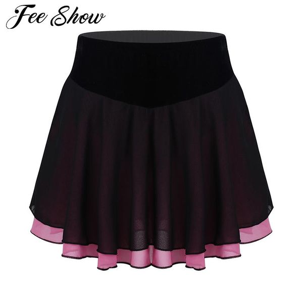 

skirts teenage girls soft velvet chiffon splice figure skating training skirt kids ballet gymnastics leotard performance dance costumes
