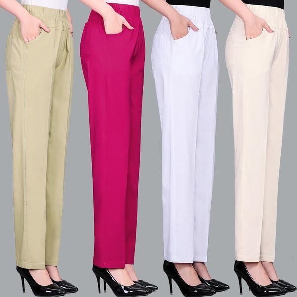 

women's pants & capris trousers spring summer stretch waist cotton middle and old lady large size solid casual plus 5xl w1841, Black;white