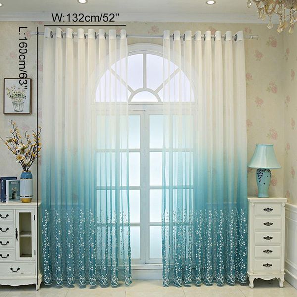 

curtain & drapes gradient embroidery flower window home decor for bedroom living room balcony translucent dream