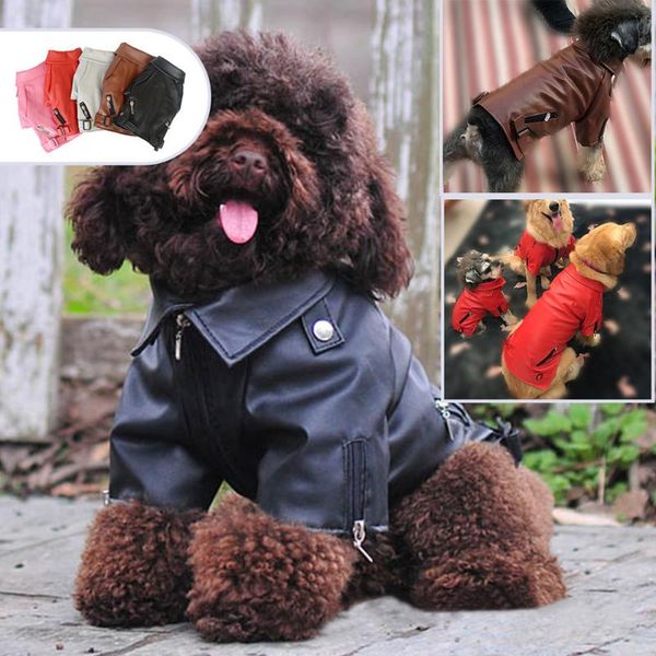 

dog apparel pet coat pu leather jackets warm windproof autumn winter outerwear qp2