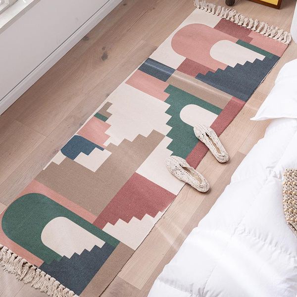

carpets home boho decor nordic fresh style tassel bohemia handmade cotton macrame anti-slip woven bedroom door floor bath mat rug carpet
