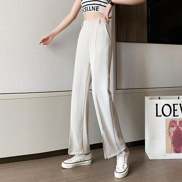 

women's pants & capris straight split women 's summer 2021 high waist slimming suit fashion casual wide-legged, Black;white
