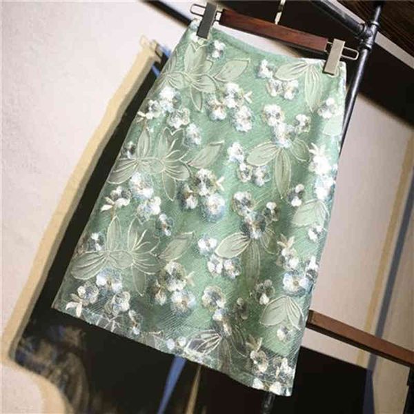 

skirts spring summer korea fashion women high waist slim hip knee-length skirts paillette embroidery lace a-line skirt s854 8ykk, Black