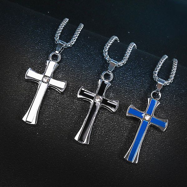 

bible cross pendant men silver chain stainless steel trendy pray charm blue necklaces pendants jewelry
