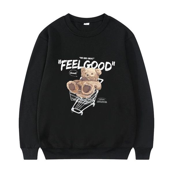 

men's hoodies & sweatshirts 2021 toy bear shopping cart pattern print sweatshirt men women fashion harajuku pullover man woman oversiz, Black