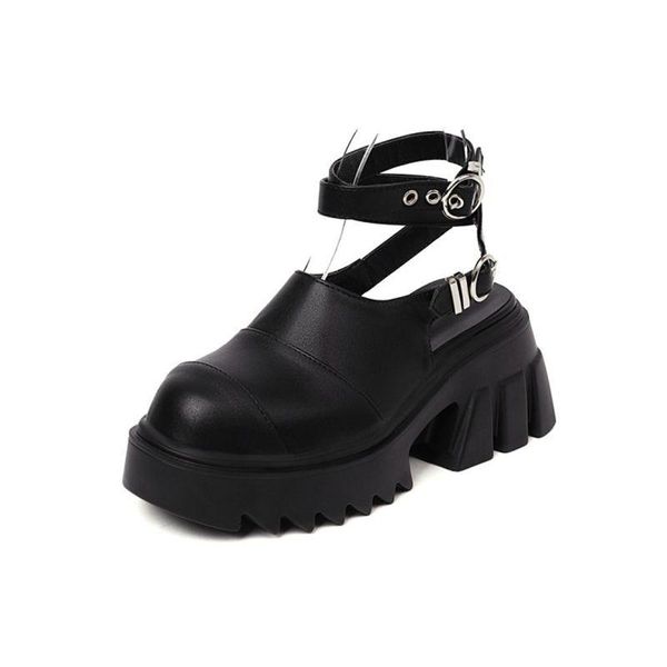 

ankle strap gothic punk pumps shoes platform chunky high heel creepers buckle round toe summer night club big size 43 sandals, Black