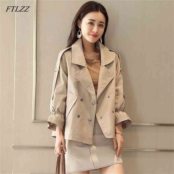 Pu Lederjacke Frauen Faux Frühling Vintage Mantel Weibliche Casual Zweireiher Outwear 210430