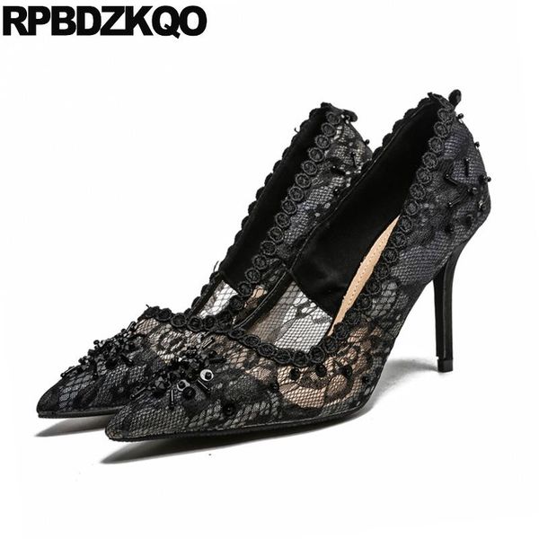 

dress shoes high heels 8cm lace pumps scarpin black designer women luxury 2021 size 4 34 pointed toe stiletto slip on fashion thin