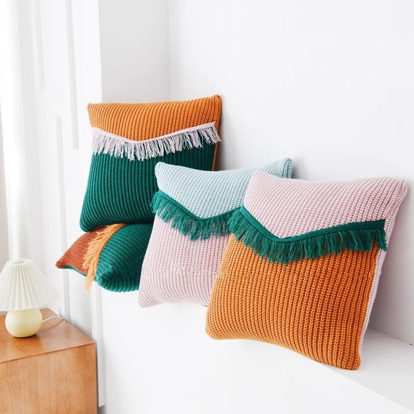 

cushion/decorative pillow 45cm fringed knitted pillowcase tassel wool cushion cover decorative throw home decor