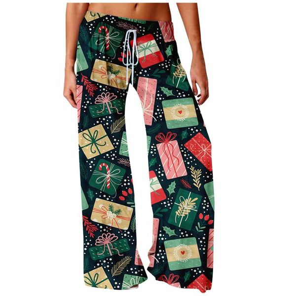 

women's pants & capris fashion casual loose christmas printed comfortable wide leg high waist straight trouser, Black;white