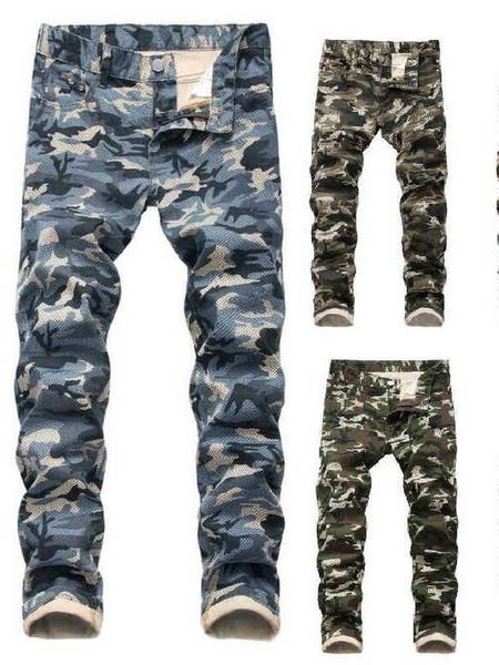 Calça de jeans de impressão de camuflagem masculina calça jeans reta Slim Men Jeans Slim Fit Stretch Camar jeans calças x0621