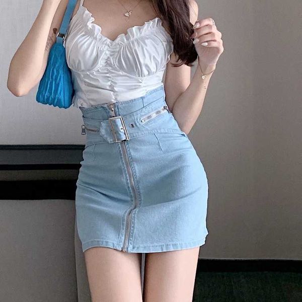 

fashion skirts a-line waist zipper lace up high denim, Black