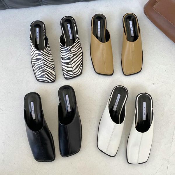 

brand women slipper square toe slip on mules shoes fashion zebra pattern female low heel ladies slides slippers, Black