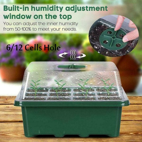 

planters & pots 6/12 cells seed starter kit plant seeds grow box cseedling trays germination with dome and base garden gardening